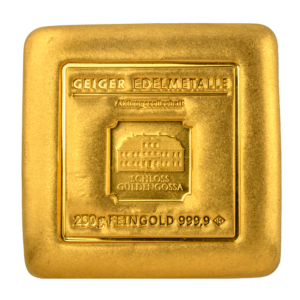 Lingote de oro Geiger original 250 g  - fundido 999.9
