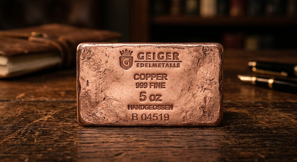 Lingote de Cobre Geiger 5oz Fundido .9999